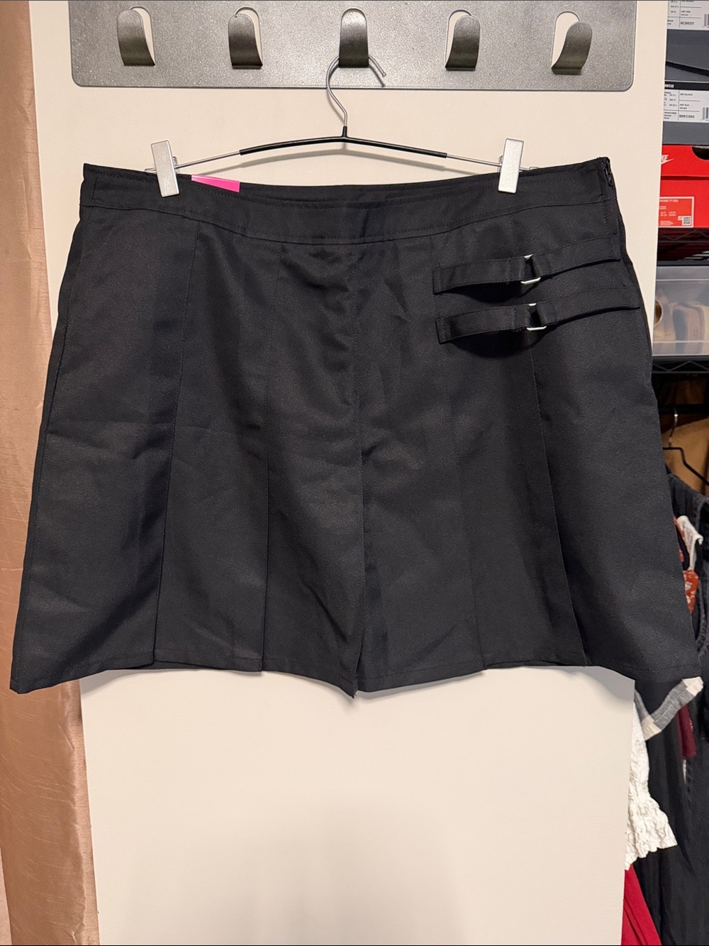 French Toast Black Pleated Skort with Dual Side Buckles